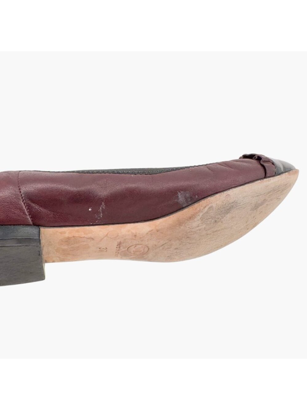 Chanel CC Ruffle Cap Toe Ballet Flats EU 37 US 6-6.5 Brown Burgundy Leather - Picture 14 of 15